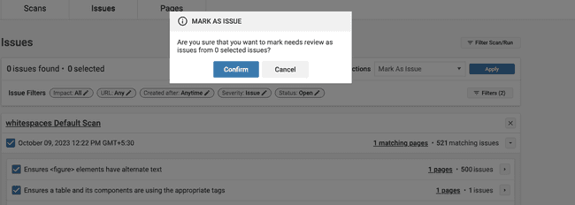Marking as Issues Confirmation