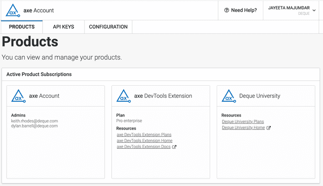 Axe Account Page
