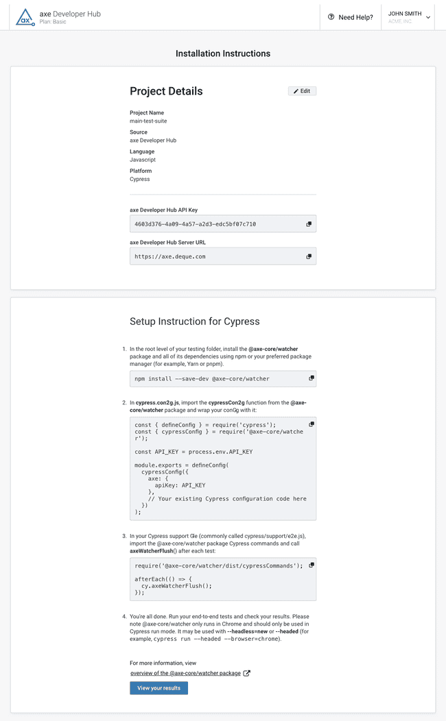 This image shows the instructions, which is the final step when creating a new axe Developer Hub project.
