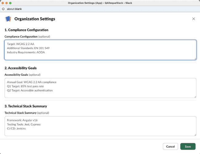 axe Assistant Organisation Settings Page