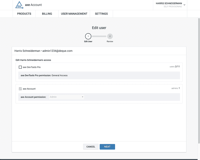 Webpage for editing a user's properties