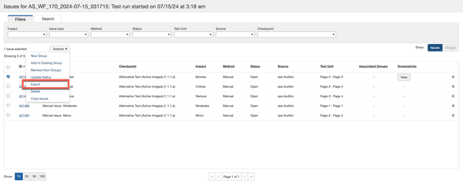 select issues export