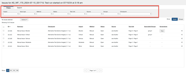 Filter drop-down menu list of checkbox options is shown with multiple options
selected